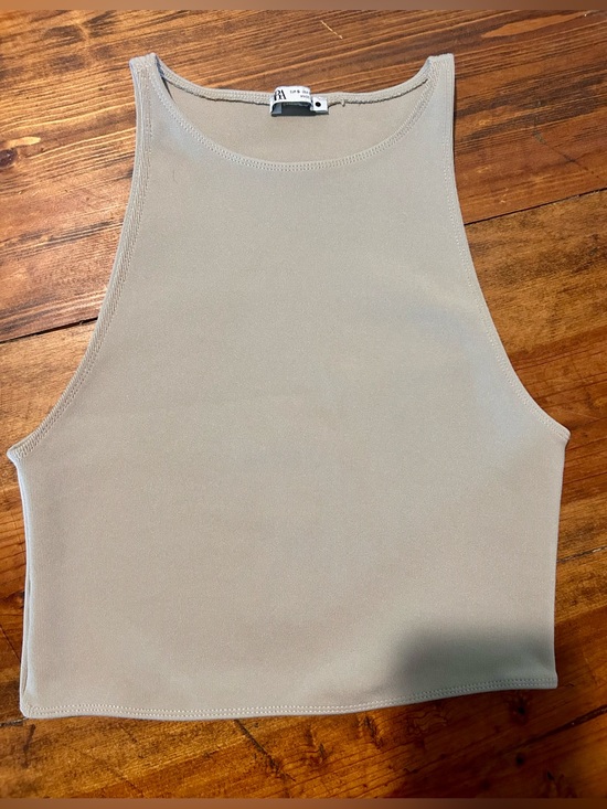 Zara Tops - Zara Neutral Ribbed Cropped Tank Top - Green & Khaki